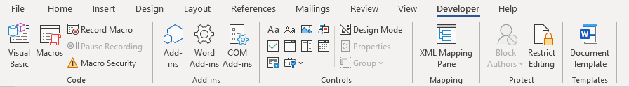 Microsoft Word Developer Tab