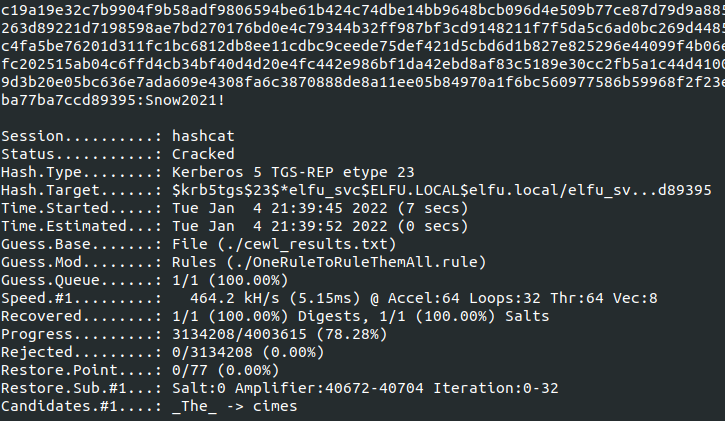 Hashcat output